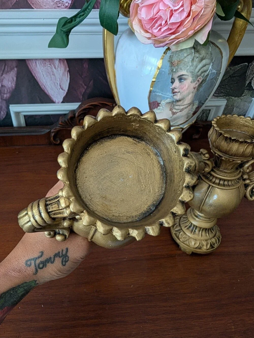 Vintage, set of 2,  rococo-style gold-gilt resin mix candle holders, urn shape